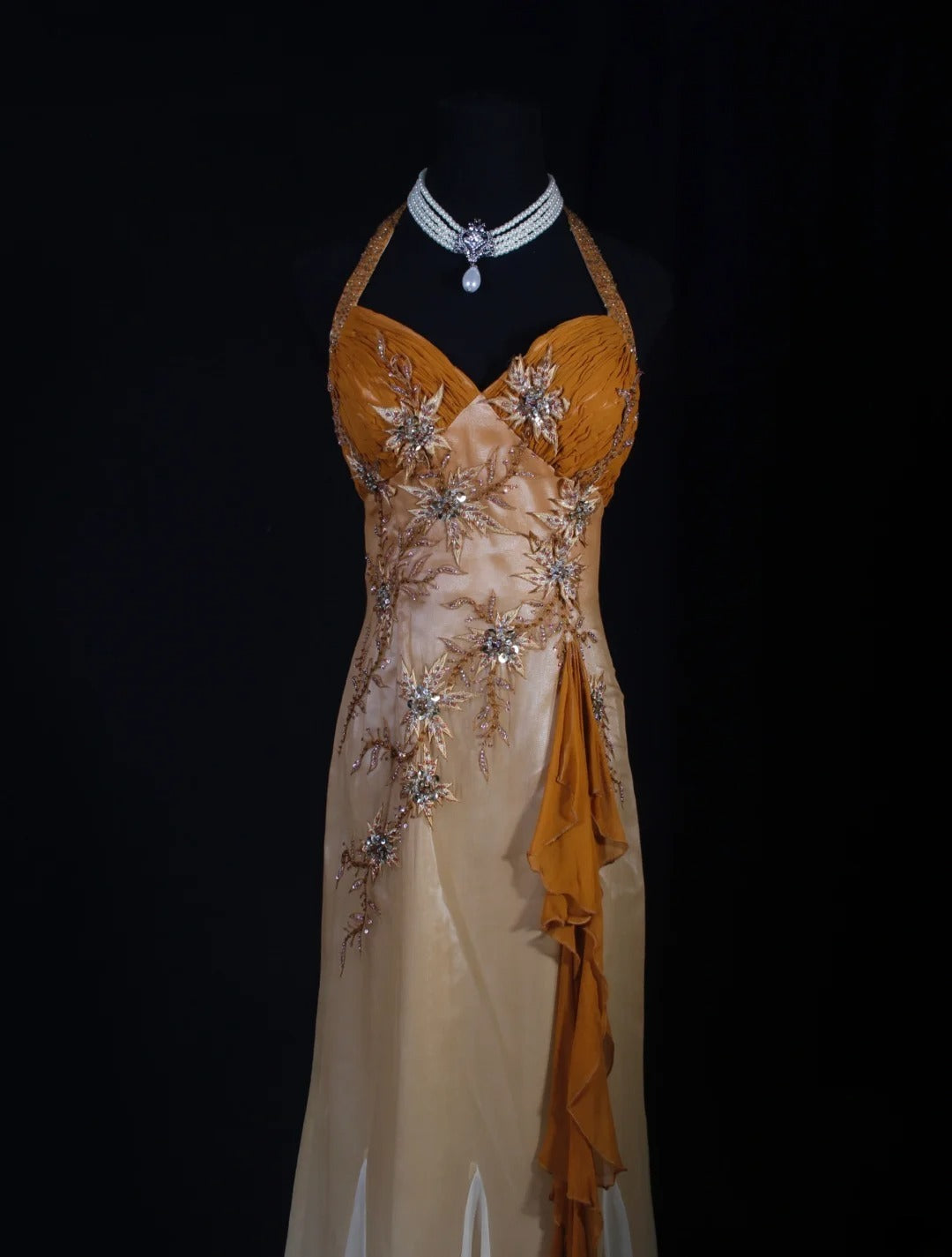 Robe de bal élégante années 1950, style sirène, dos nu, en mousseline ornée de perles, longue robe de soirée AS240