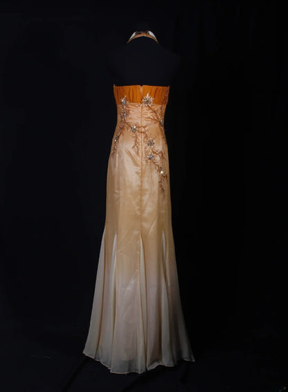 Robe de bal élégante années 1950, style sirène, dos nu, en mousseline ornée de perles, longue robe de soirée AS240