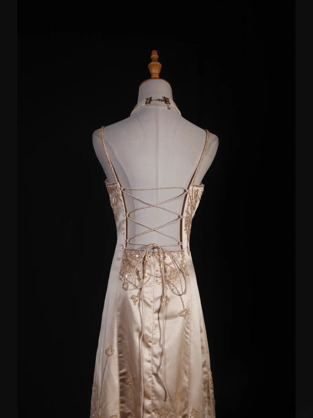 Robe de bal élégante années 1950, sirène, bretelles spaghetti, champagne, longue robe de soirée ornée de perles AS241