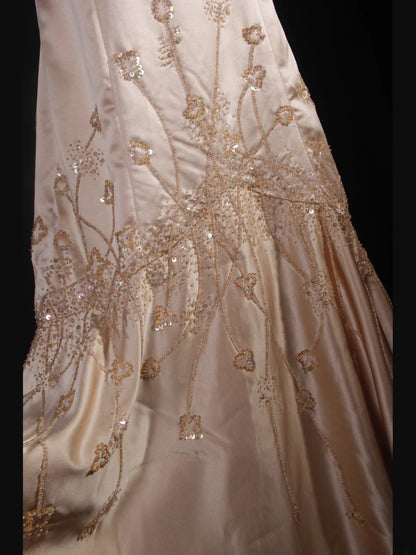 Robe de bal élégante années 1950, sirène, bretelles spaghetti, champagne, longue robe de soirée ornée de perles AS241