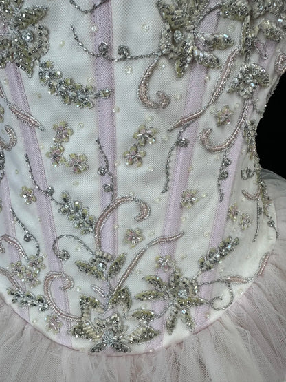 Pretty Ball Gown Straps White Pink Tulle With Beading Long 15 Quinceanera Dresses Photo Ideas Formal Outfit RB6098