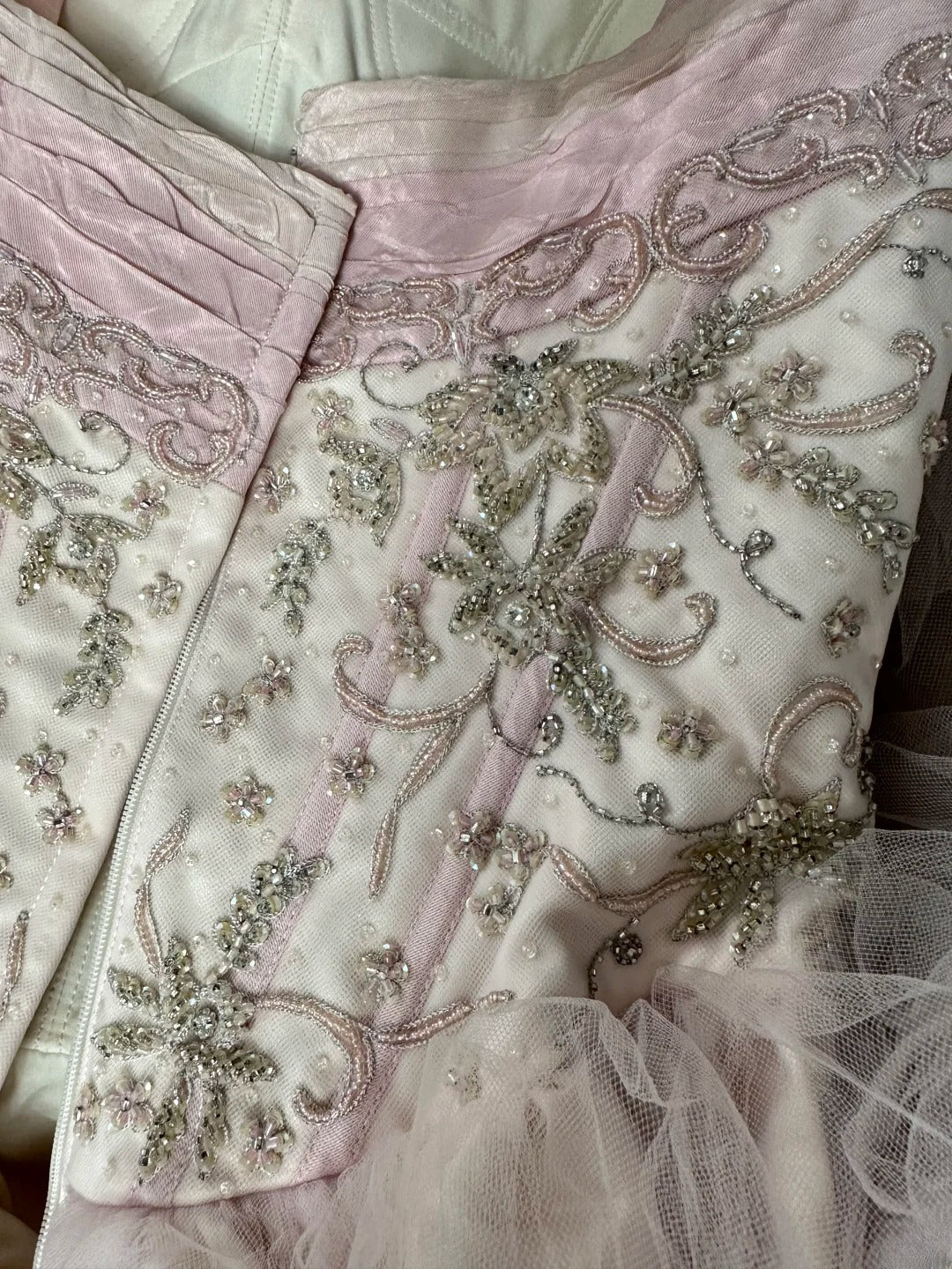 Pretty Ball Gown Straps White Pink Tulle With Beading Long 15 Quinceanera Dresses Photo Ideas Formal Outfit RB6098