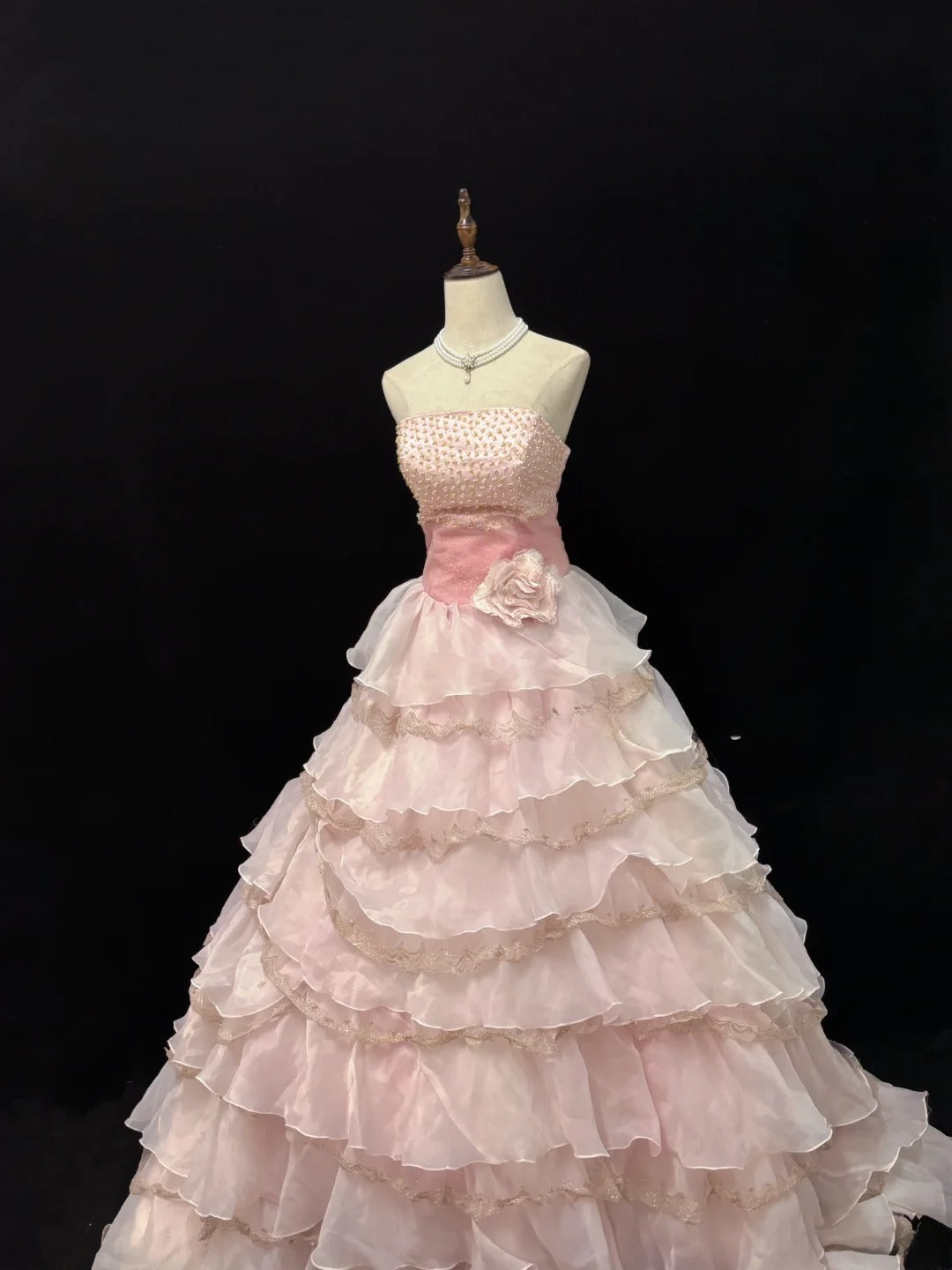 Elegant Ball Gowns Strapless Pink Poofy Long With Tiered Layers Quince Dress Sweet 16 Ideas Quinceanera Dresses Vestidos De 15 anos RB7642