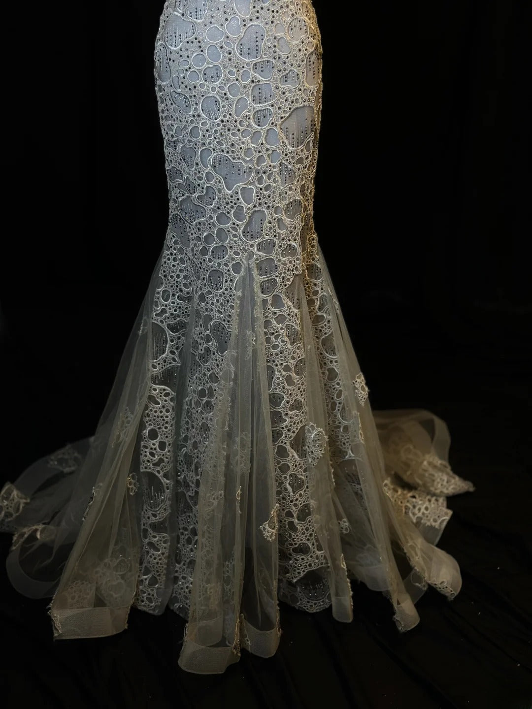 Vintage 90s Prom Dresses Mermaid V Neckline Gray Tulle Lace Long Party Gown Formal Outfits RB6095