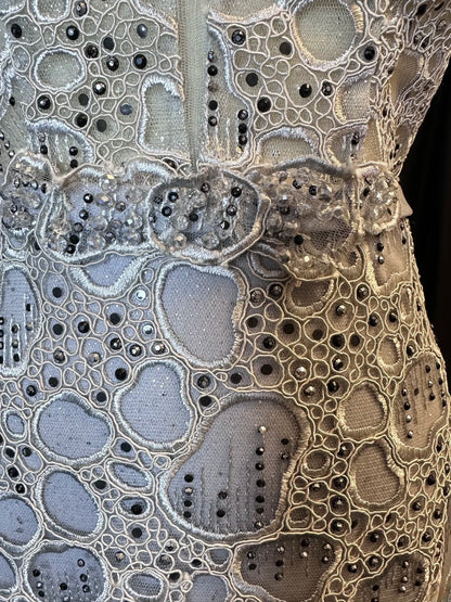 Vintage 90s Prom Dresses Mermaid V Neckline Gray Tulle Lace Long Party Gown Formal Outfits RB6095