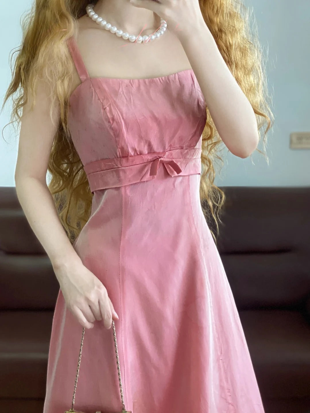 Chic A line Straps Pink Satin Floor Length Prom Dress For Women Evening Party Gown RB9163