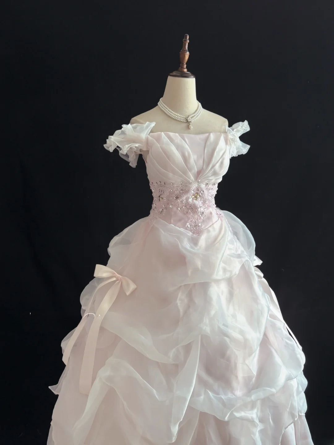 Dreamy Ball Gowns Off The Shoulder Pearl Pink With Tiered Layers Long Prom Dresses Senior Puffy Sweet 16 Sixteen Outfit Vestido de 15 RB7644