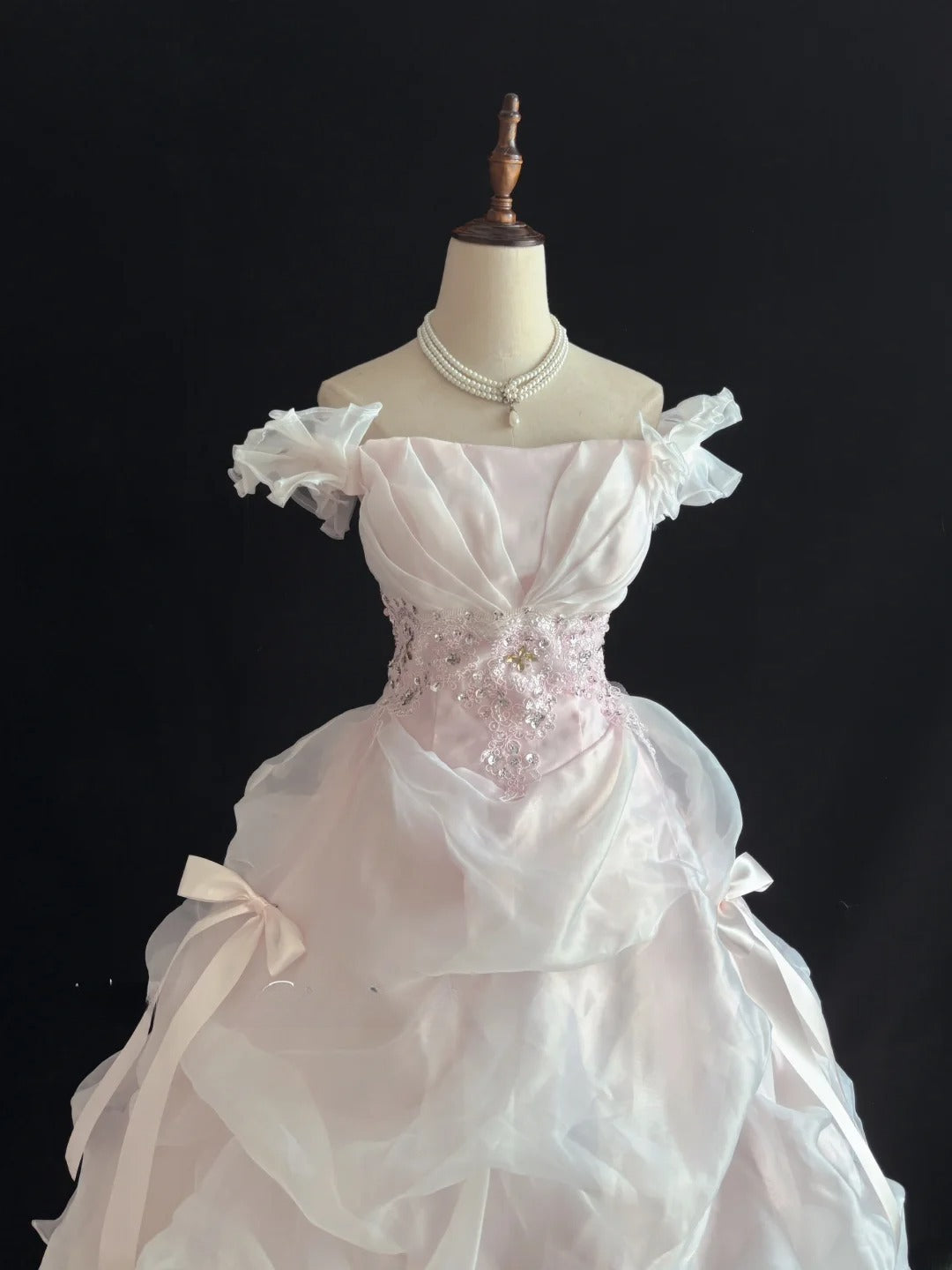 Dreamy Ball Gowns Off The Shoulder Pearl Pink With Tiered Layers Long Prom Dresses Senior Puffy Sweet 16 Sixteen Outfit Vestido de 15 RB7644