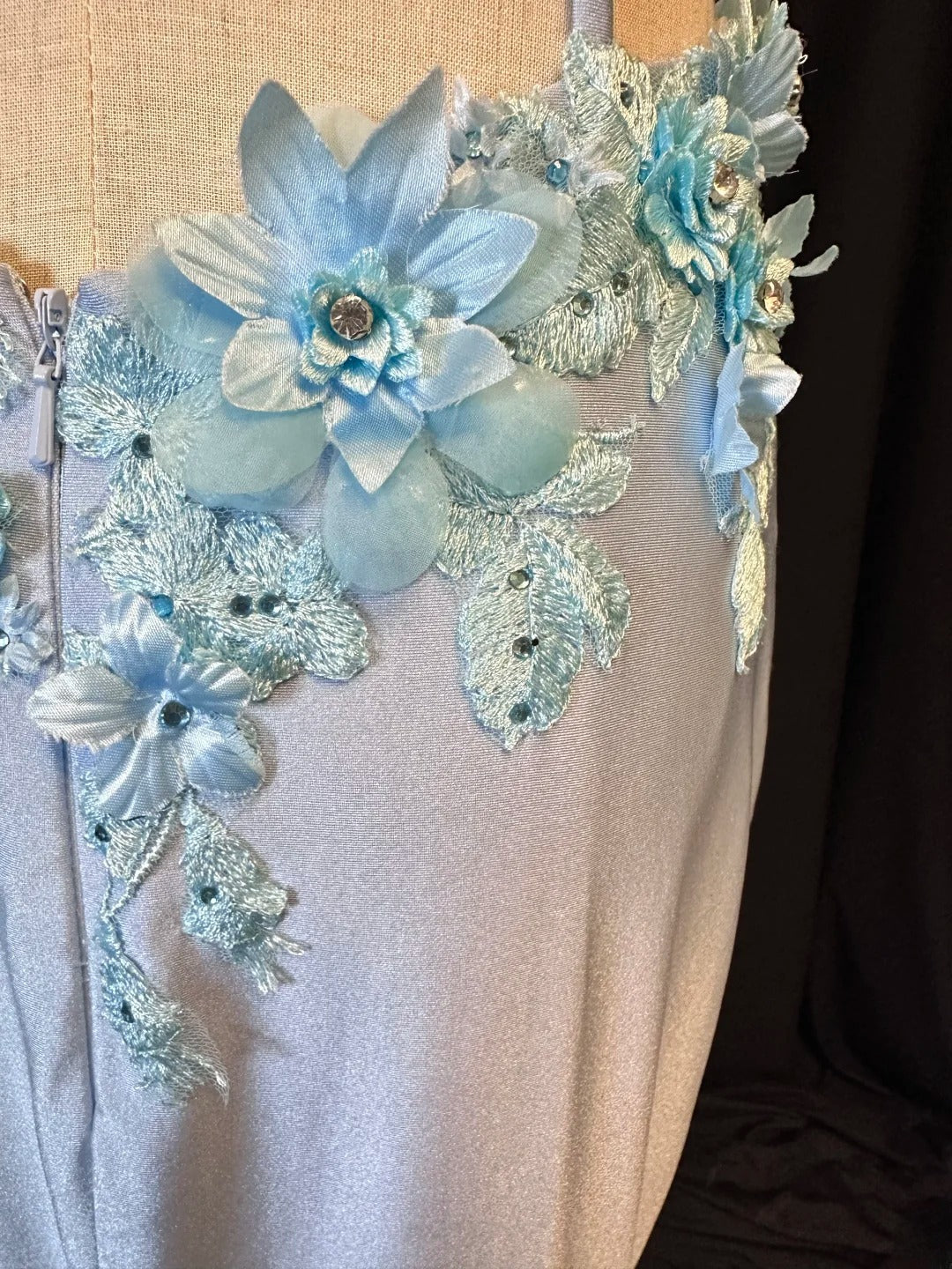 Modest Prom Dresses Mermaid Spaghetti Strap Light Sky Blue High Low With Appliqued Formal Outfits RB6097