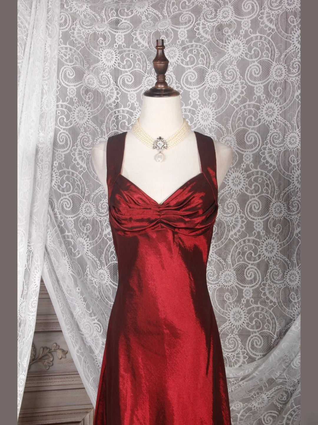 Vintage A line Sweetheart Burgundy Satin Long Formal Old 1950s Prom Dresses Night Outfits Party Gowns AS245