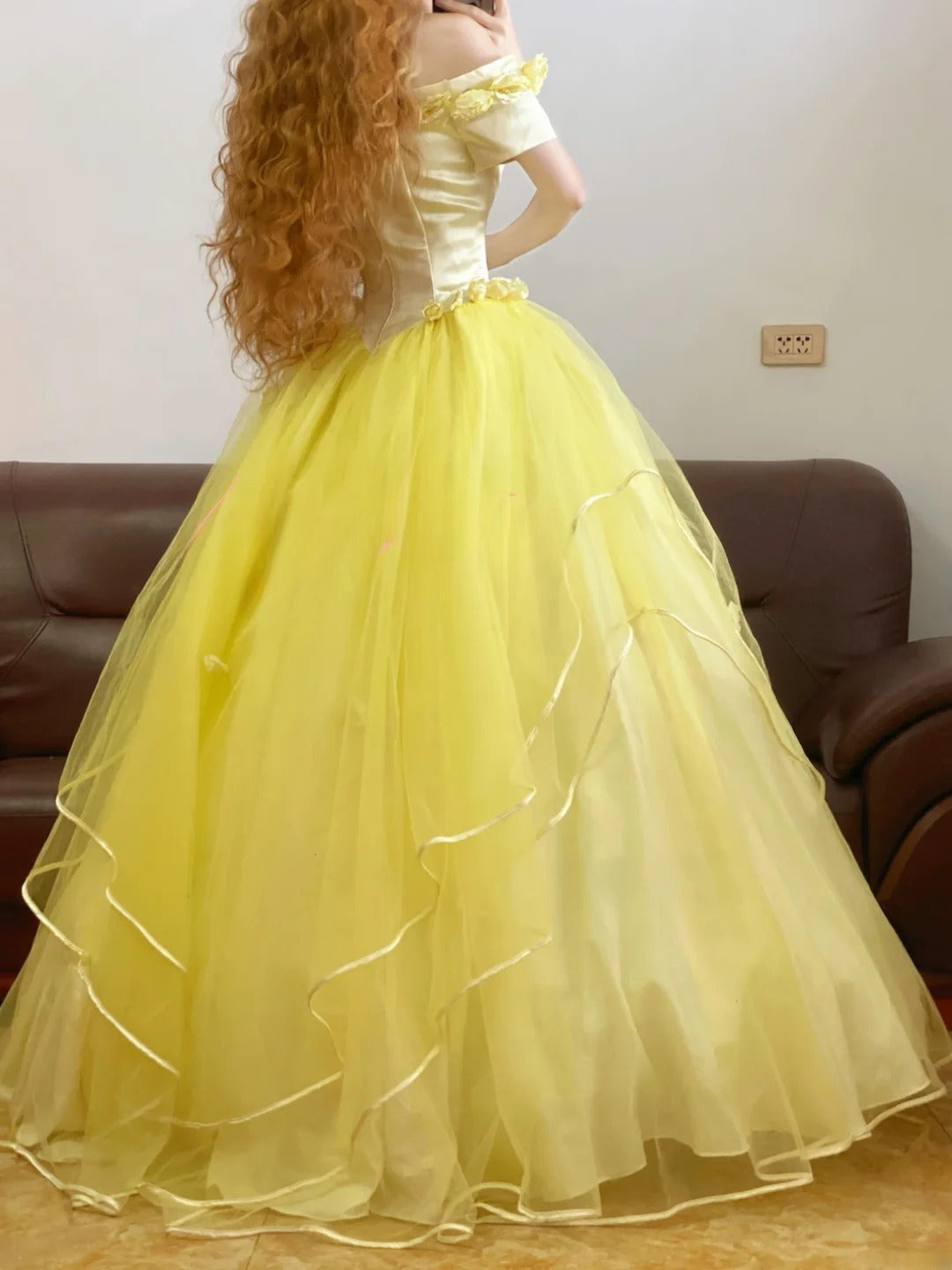 Quinceanera Dress Floral Off Shoulder Yellow With Sleeves Tulle Ball Gown Sweet 15 Gown RB9164