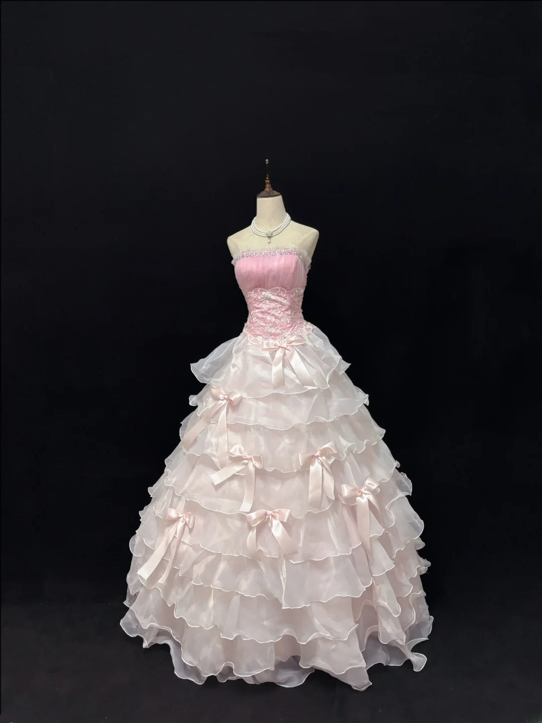 Elegant Ball Gowns Strapless Pink Poofy Long With Tiered Layers Quince Dress Sweet 16 Ideas Quinceanera Dresses Vestidos De 15 anos RB7646