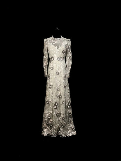 Vintage 90s Prom Dresses A Line Scoop Lace With Long Sleeves Party Gown Formal Outfits RB6100