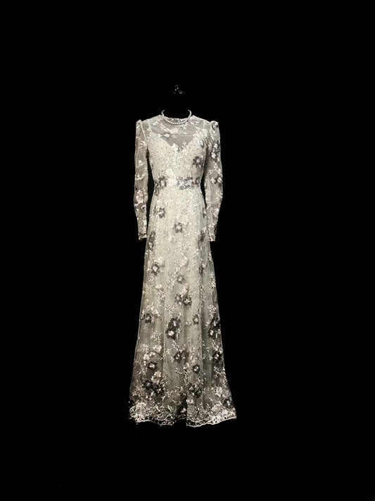 Vintage 90s Prom Dresses A Line Scoop Lace With Long Sleeves Party Gown Formal Outfits RB6100