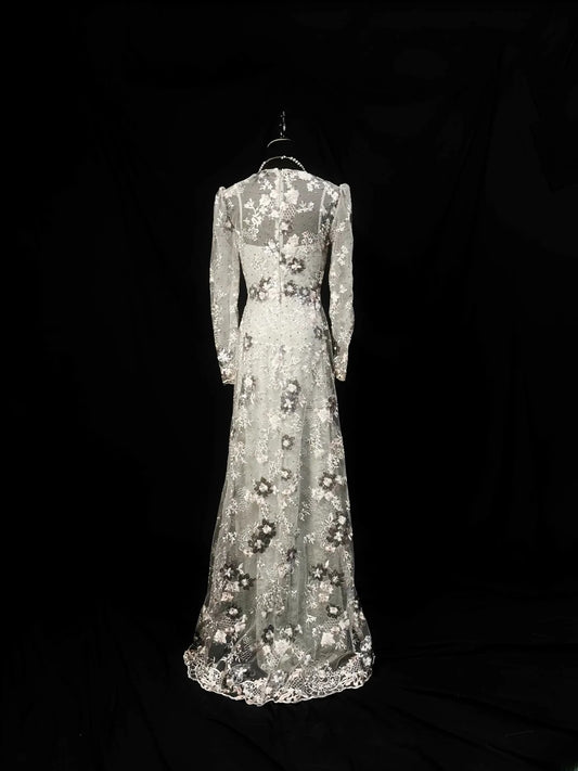Vintage 90s Prom Dresses A Line Scoop Lace With Long Sleeves Party Gown Formal Outfits RB6100