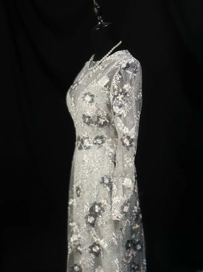 Vintage 90s Prom Dresses A Line Scoop Lace With Long Sleeves Party Gown Formal Outfits RB6100