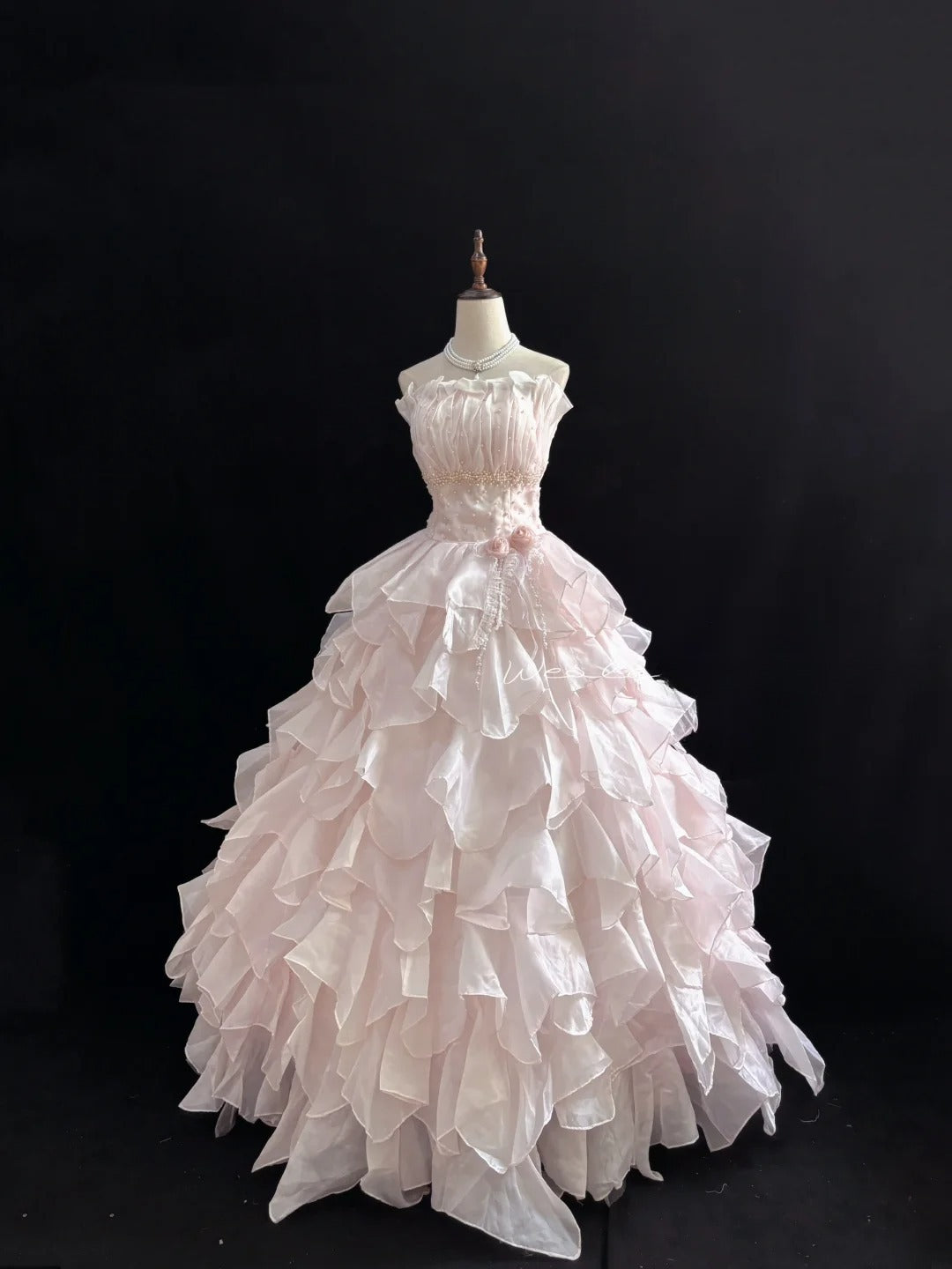 Classy Ball Gowns Strapless Pink Poofy Long With Tiered Layers Quince Dress Sweet 16 inspo Quinceanera Dresses Vestidos De 15 anos RB7650