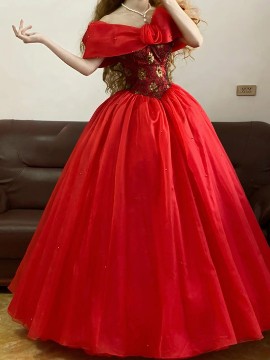 Quinceanera Dress Off Shoulder With Sleeves Red Ball Gown Sweet 15 Gown RB9166