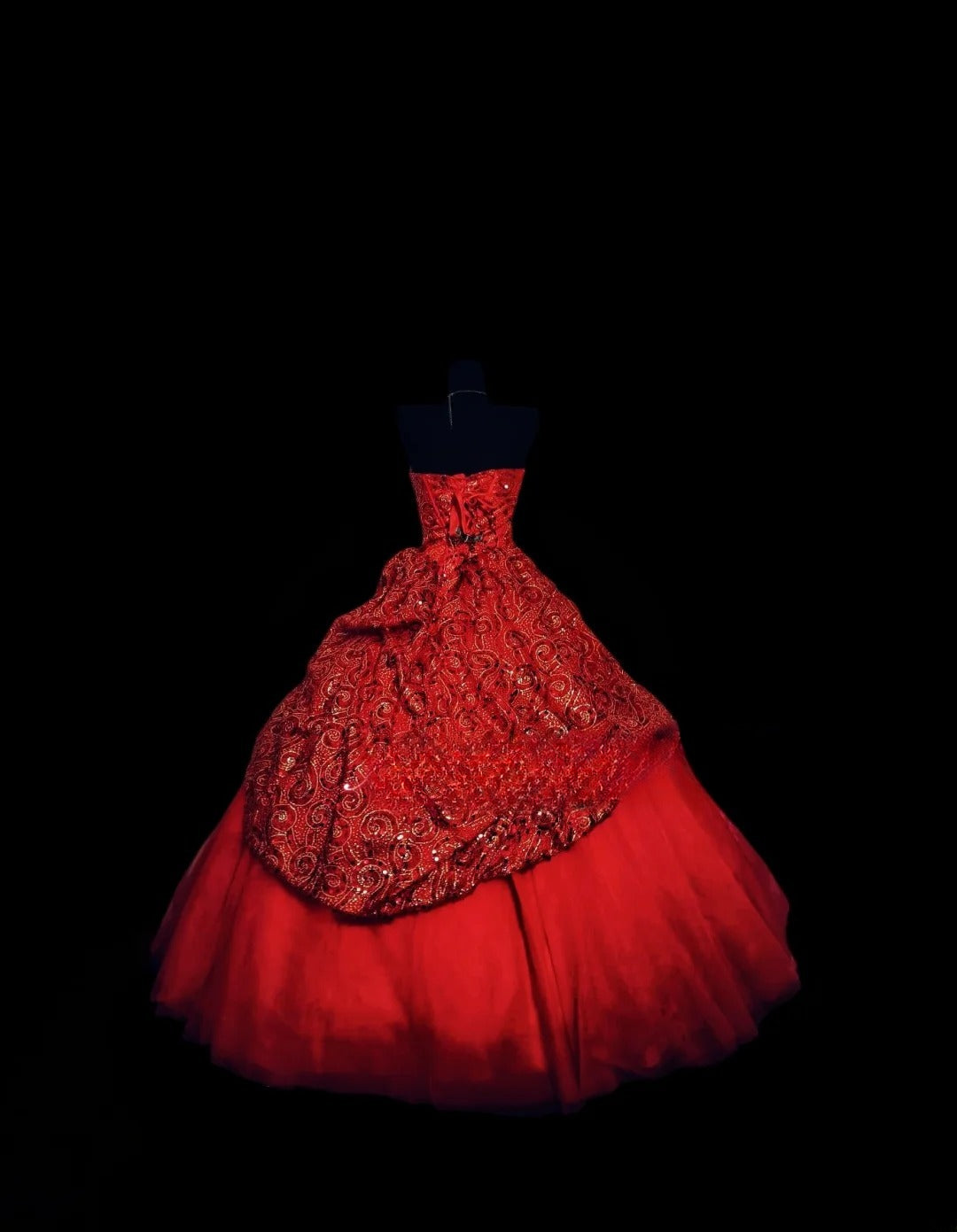 Modest Ball Gown Sweetheart Red Tulle Long Quinceanera Dresses With Bow For Sweet 15 15 Anos Celebration Birthday Formal Gown RB8883