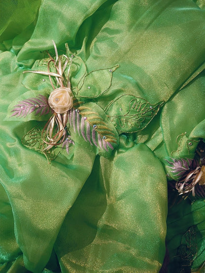Modest Ball Gown One Shoulder Green Tulle Long Quinceanera Dresses With Tiered For Sweet 15 15 Anos Celebration Birthday Formal Gown RB8892