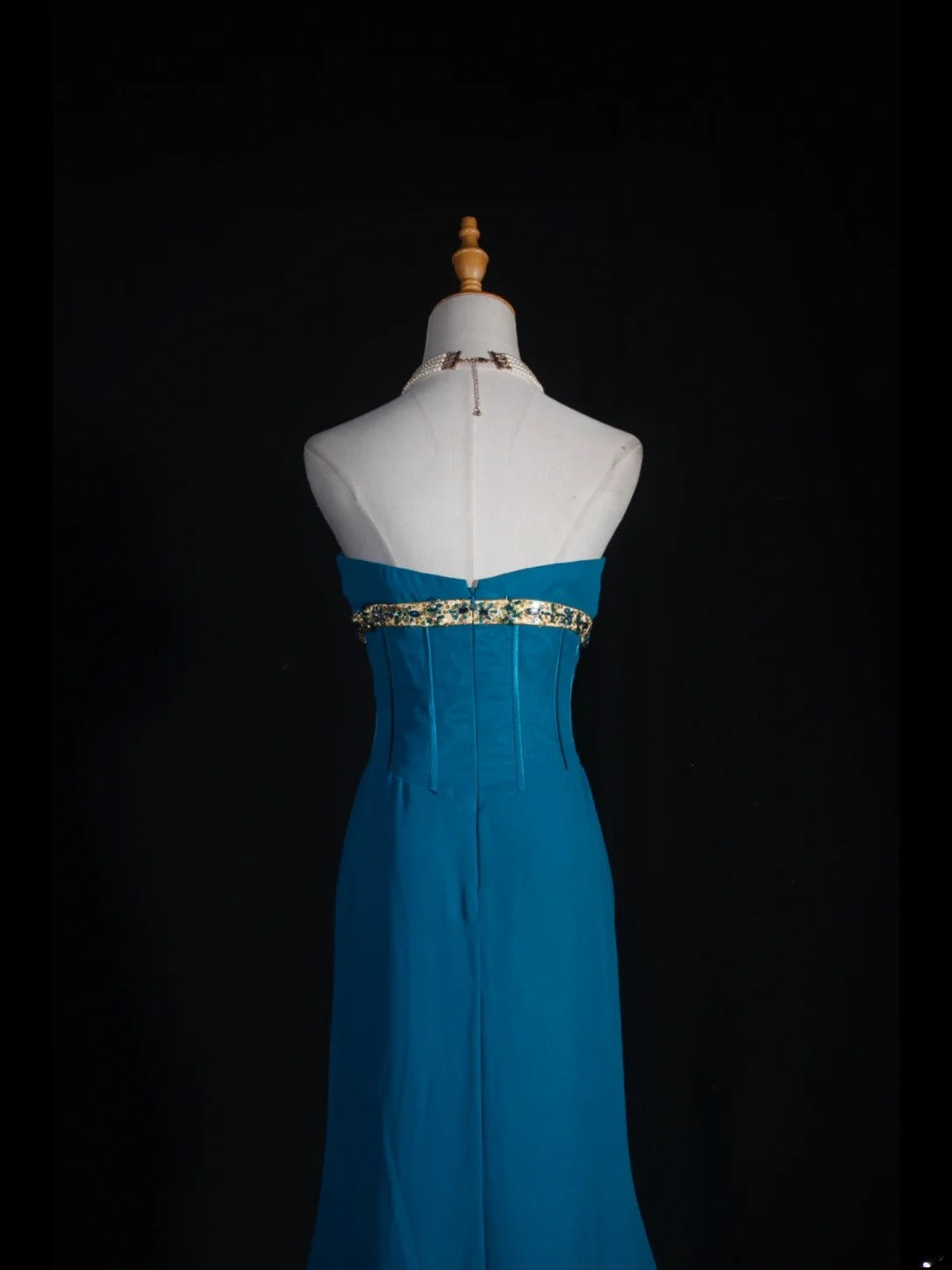 Robe de bal vintage sirène bustier en mousseline bleue longue, style années 1950, tenue de soirée, AS251