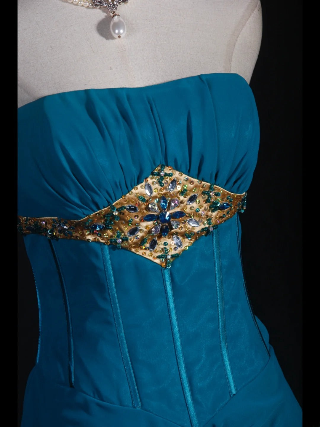 Robe de bal vintage sirène bustier en mousseline bleue longue, style années 1950, tenue de soirée, AS251