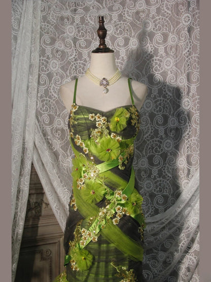Robe de bal élégante années 50, sirène, bretelles spaghetti, tulle vert, longue robe de soirée AS252