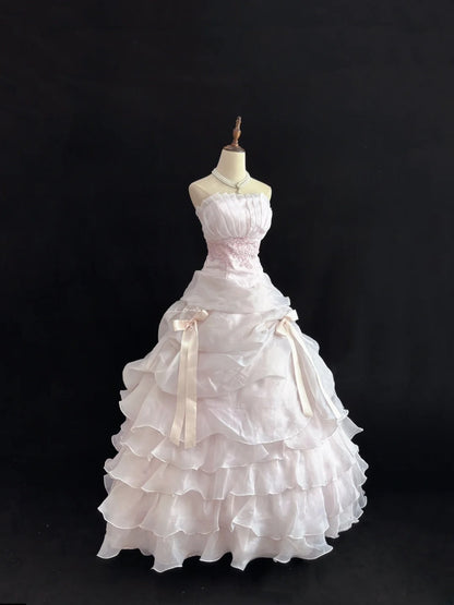 Classy Ball Gowns Strapless Pink Poofy Long With Tiered Layers Quince Dress Sweet 16 inspo Quinceanera Dresses Vestidos De 15 anos RB7652
