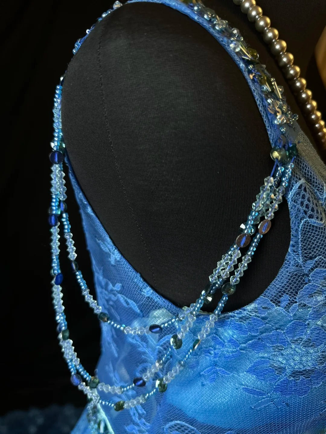 Vintage 90s Prom Dresses Mermaid V Neckline Blue Lace With Beading Party Gown Formal Outfits RB6104