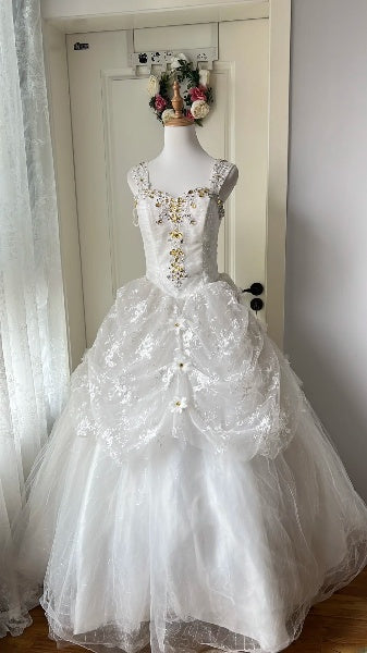 Sweet 15 Quinceanera Dress Ball Gown White With Gold Beading Lace Long 15th Birthday Outfits RC0592