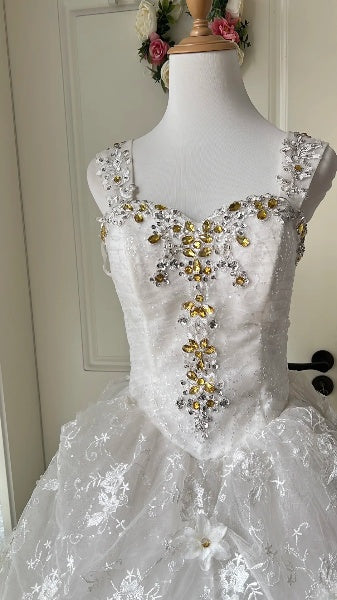 Sweet 15 Quinceanera Dress Ball Gown White With Gold Beading Lace Long 15th Birthday Outfits RC0592