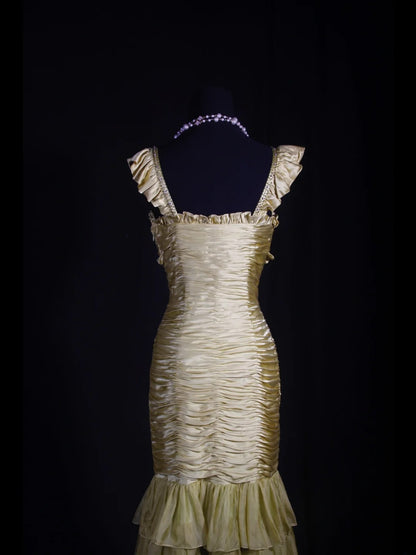 Robe de bal élégante années 1950, sirène, col carré, verte, longue, robe de soirée AS253