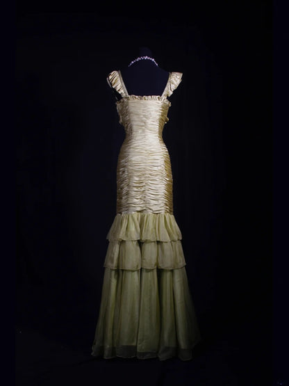 Robe de bal élégante années 1950, sirène, col carré, verte, longue, robe de soirée AS253