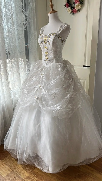 Sweet 15 Quinceanera Dress Ball Gown White With Gold Beading Lace Long 15th Birthday Outfits RC0592