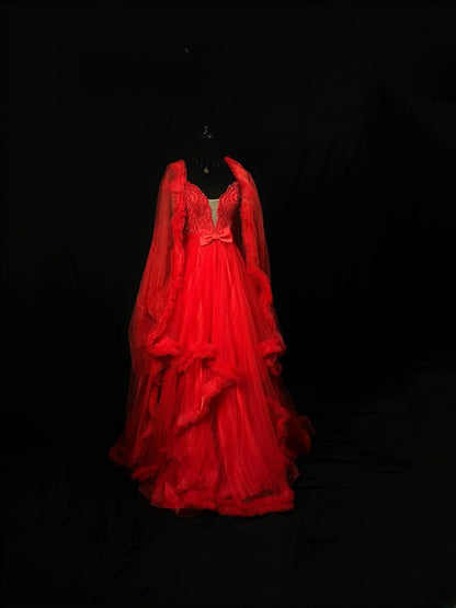 Vintage 90s Prom Dresses Ball Gown Off The Shoulder Red Tiered Layers With Beading Party Gown Formal Outfits RB6105