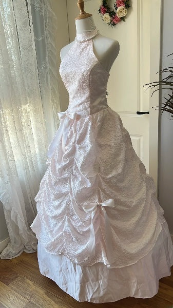 Sweet 15 Quinceanera Dress Ball Gown High Neck Pink Satin With Ruffled Long 15th Birthday Outfits RC0593