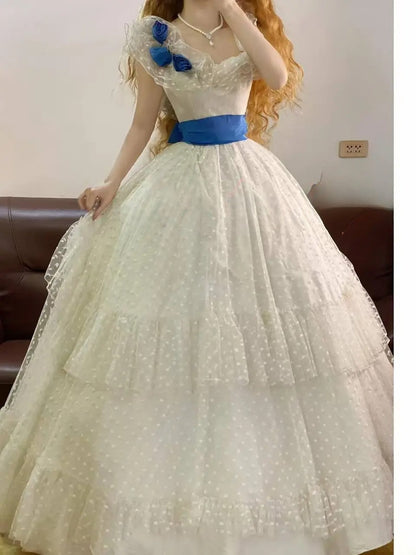 Prom Dress Elegant Square Neck White Tulle Floor Length Formal Evening Gown for Women Graduation Party RB9247