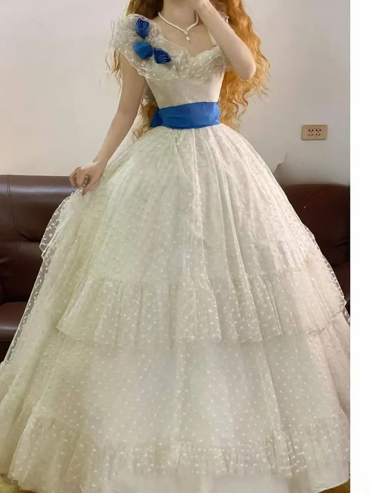 Prom Dress Elegant Square Neck White Tulle Floor Length Formal Evening Gown for Women Graduation Party RB9247