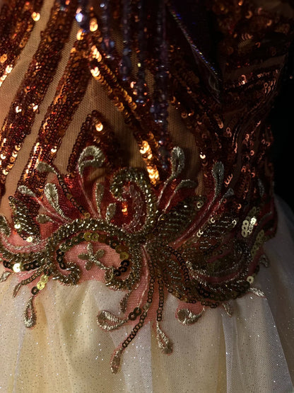 Vintage 90s Prom Dresses Ball Gown Off The Shoulder Gold Tulle With Crystals Party Gown Formal Outfits RB6107