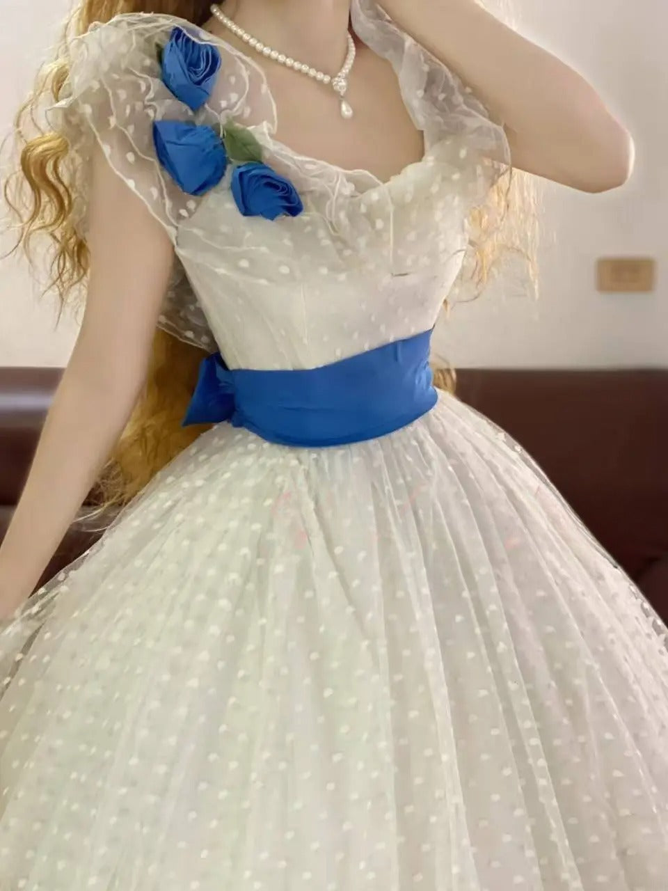 Prom Dress Elegant Square Neck White Tulle Floor Length Formal Evening Gown for Women Graduation Party RB9247