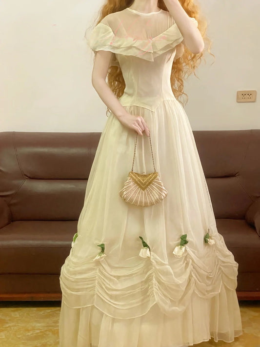 Prom Dress Elegant Scoop Neck White Tulle Floor Length Formal Evening Gown for Women Graduation Party RB9248