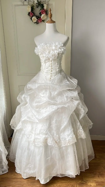 Timeless Wedding Dress Ball Gown Strapless Tulle With Tiered Long Bridal Gown RC0596