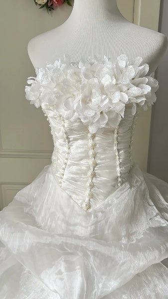 Timeless Wedding Dress Ball Gown Strapless Tulle With Tiered Long Bridal Gown RC0596