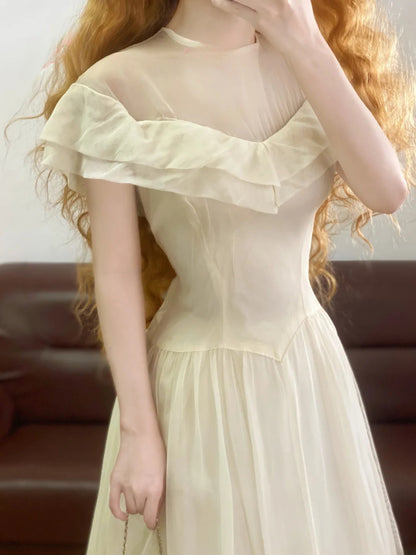 Prom Dress Elegant Scoop Neck White Tulle Floor Length Formal Evening Gown for Women Graduation Party RB9248