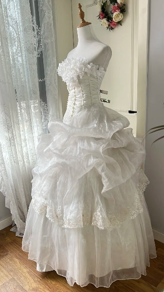 Timeless Wedding Dress Ball Gown Strapless Tulle With Tiered Long Bridal Gown RC0596