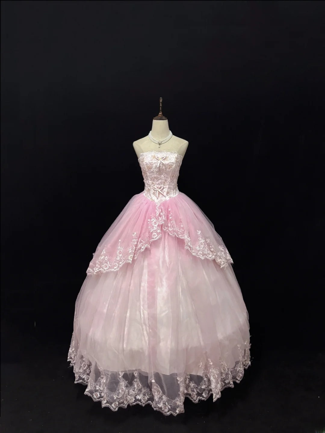 Classy Ball Gowns Strapless Pink Poofy Long With Appliued Lace Quince Dress Sweet 16 inspo Quinceanera Dresses Vestidos De 15 anos RB7657