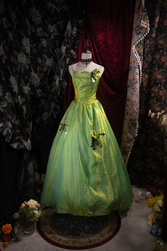 Modest Ball Gown Spaghetti Straps Green With Flowers High School Dances Prom Dresses Formal Outfits Evening Gown RB8517