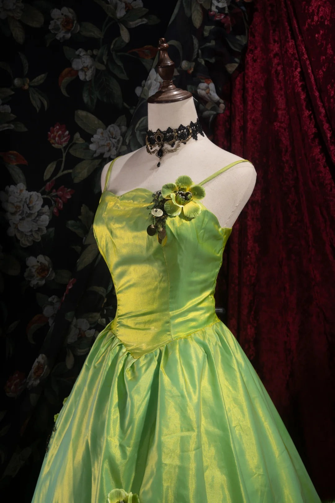Modest Ball Gown Spaghetti Straps Green With Flowers High School Dances Prom Dresses Formal Outfits Evening Gown RB8517