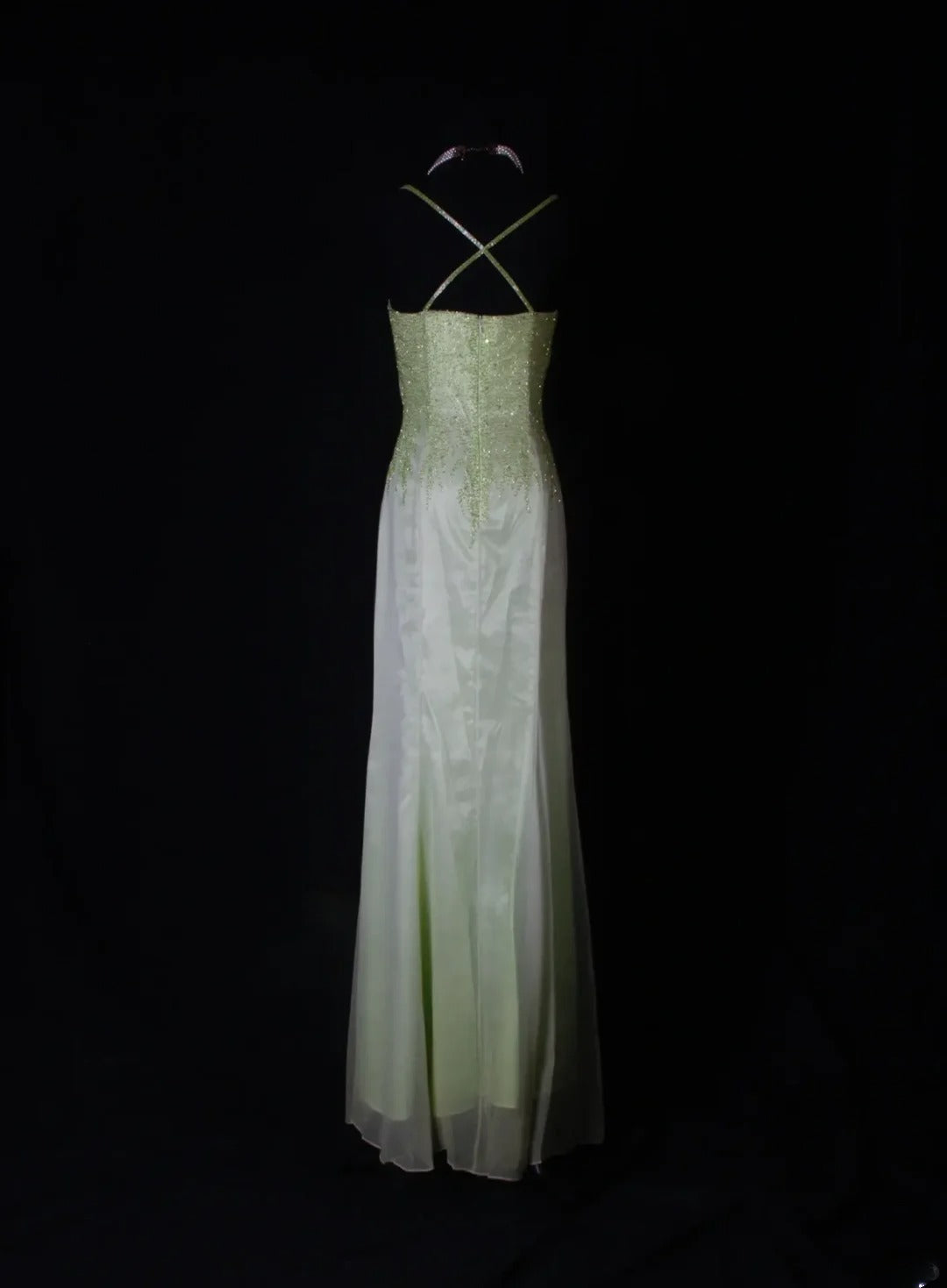 Strahlendes Meerjungfrauen-Abendkleid mit Spaghettiträgern, weiß-grünem Ombré-Chiffon, langes Modell, beeindruckendes Outfit zum 18. Geburtstag, Ballkleid AS260