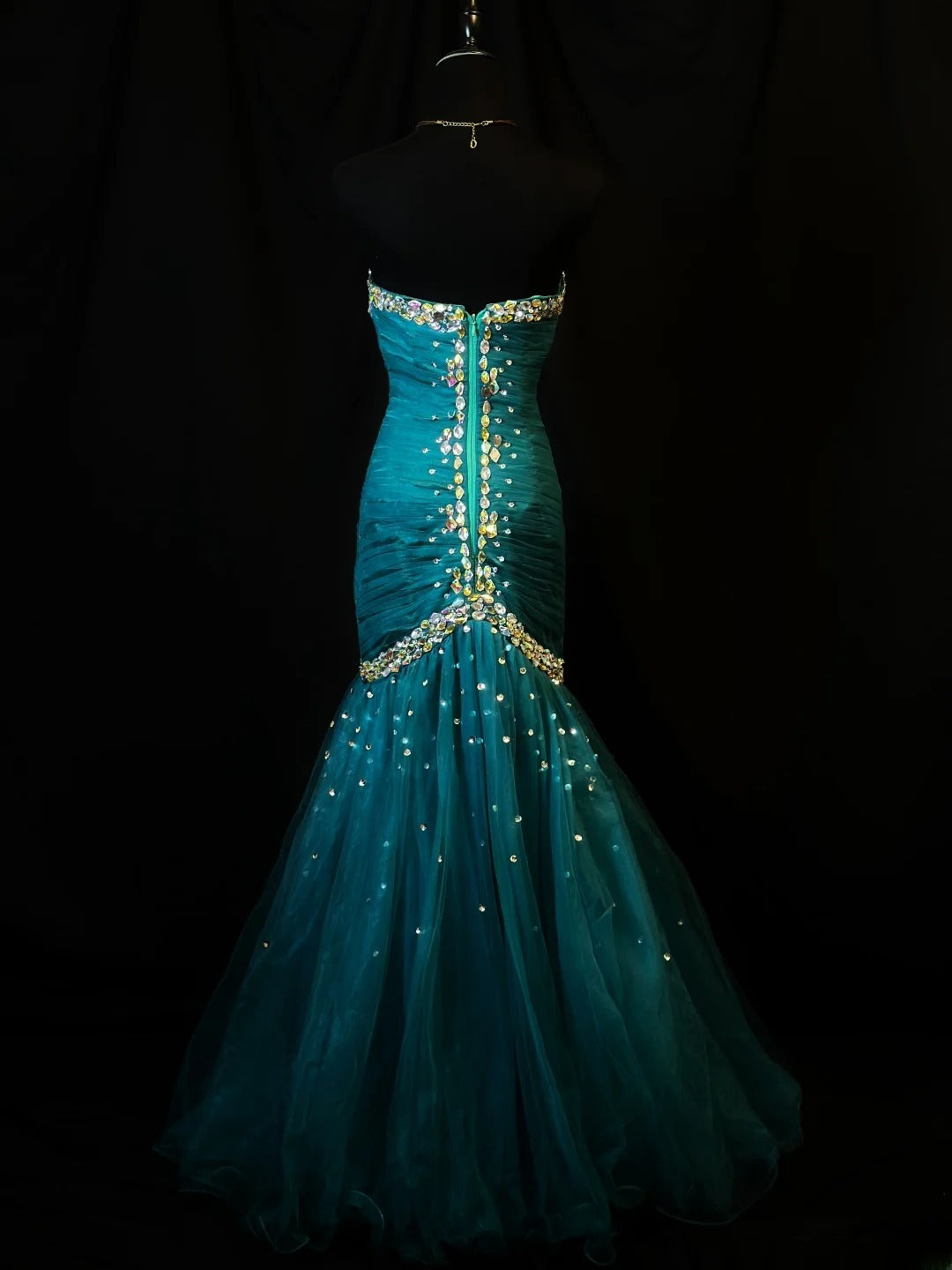 Beautiful Prom Dresses Mermaid Sweetheart Tulle Blue With Beading Crystals Long Formal Outfits RB6108